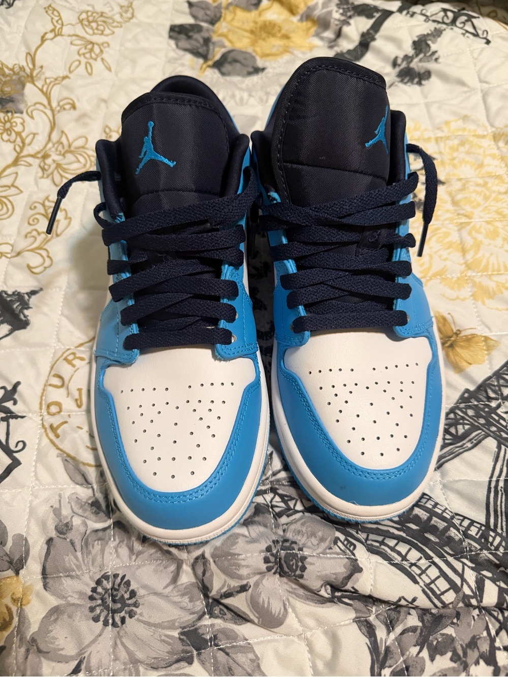 Air Jordan 1 Blue and White Low-Top Sneakers